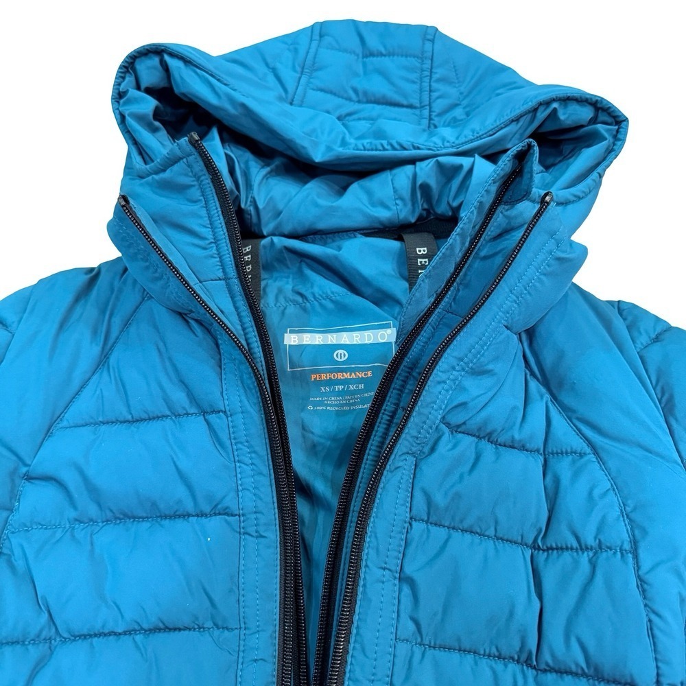 Bernardo Puffer Jacket Teal Blue Hooded Performance Womens XS - Picture 5 of 7